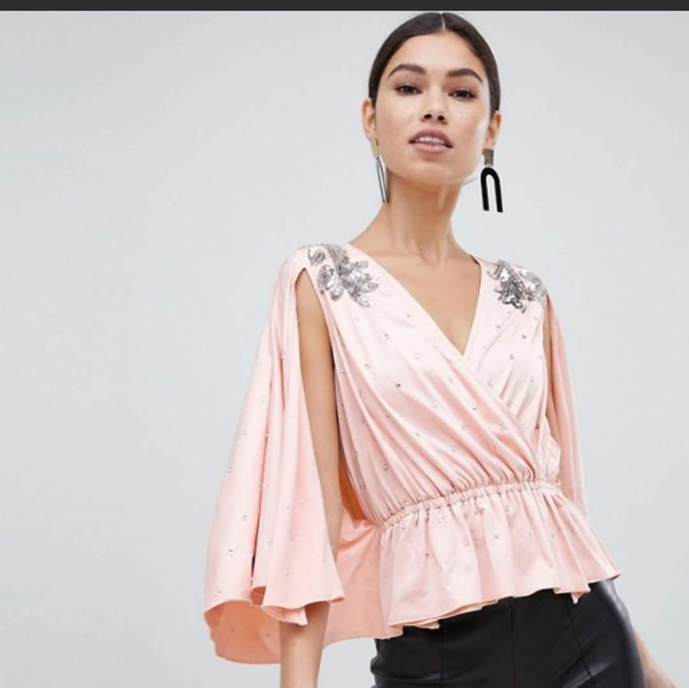 NWOT Embellished Wrap Top w/ Kimono Cape Sleeves